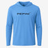 Blue hoodie with 'Pepini' logo on a white background